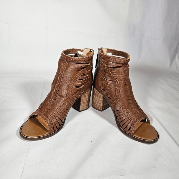 Dingo Jeezy Tan Brown Braided Leather Sandals Chunky Heel Fringe Detail Boho 10 - Picture 5 of 13